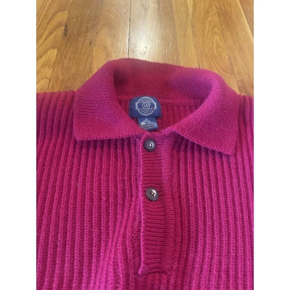 Vintage Gap Men's Collared Wool Red Sweater Pullover Buttons XL 80s/90s‎